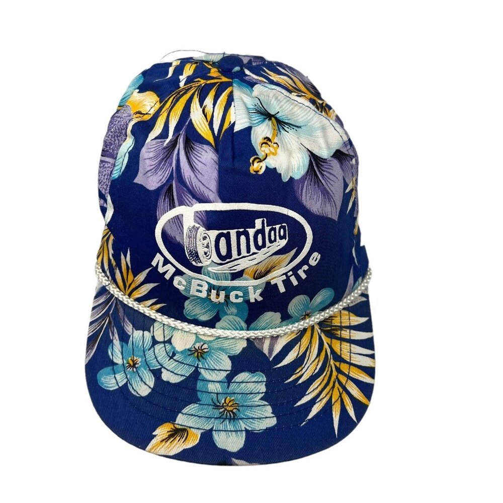 Bandag McBuck Tire Vintage Floral Hawaiian Snapback Hat Cap Kalamazoo Michigan